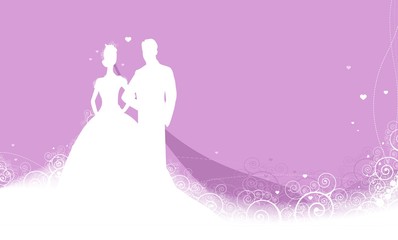 wedding card with a bride and groom background