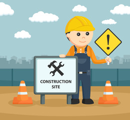 construction worker with signs