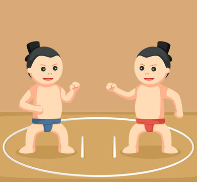 sumo wrestler duel  illustration design
