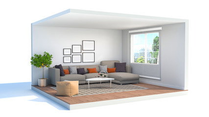 interior with sofa. 3d illustration