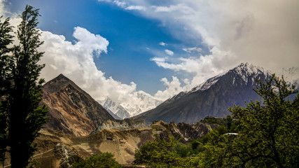 Panorama of Bualtar (Hopar ) glacier and Hunza valley, Gilgit-Baltistan, Pakistan