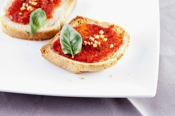 Bruschette over white plate