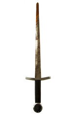 Old rusty sword isolated over white background