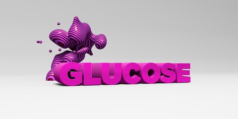 GLUCOSE -  color type on white studiobackground with design element - 3D rendered royalty free stock picture. This image can be used for an online website banner ad or a print postcard.