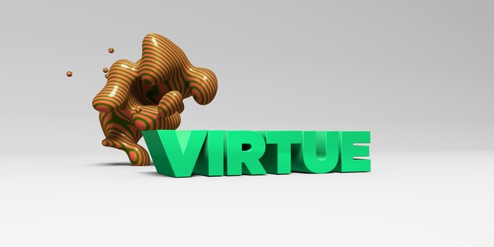 VIRTUE -  color type on white studiobackground with design element - 3D rendered royalty free stock picture. This image can be used for an online website banner ad or a print postcard.