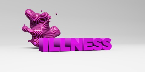 ILLNESS -  color type on white studiobackground with design element - 3D rendered royalty free stock picture. This image can be used for an online website banner ad or a print postcard.