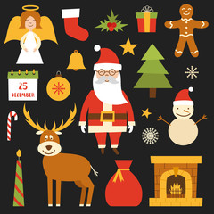 Vector cartoon Christmas, New Year icons