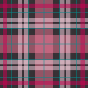 Vector seamless scottish tartan pattern in pink, purple, navy blue. British or irish celtic baby design for textile, fabric or for wrapping, backgrounds, wallpaper, websites