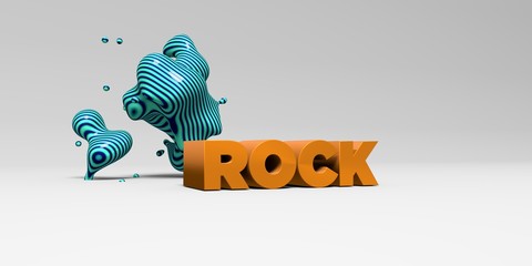 ROCK -  color type on white studiobackground with design element - 3D rendered royalty free stock picture. This image can be used for an online website banner ad or a print postcard.