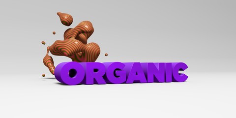ORGANIC -  color type on white studiobackground with design element - 3D rendered royalty free stock picture. This image can be used for an online website banner ad or a print postcard.