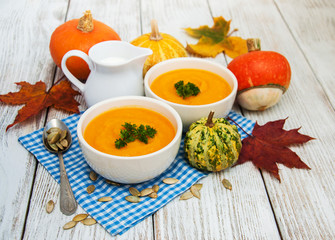 Pumpkin soup with fresh pumpkins