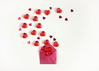 valentine's day background, envelope, hearts and confetti