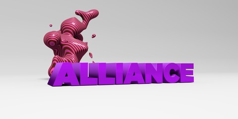 ALLIANCE -  color type on white studiobackground with design element - 3D rendered royalty free stock picture. This image can be used for an online website banner ad or a print postcard.