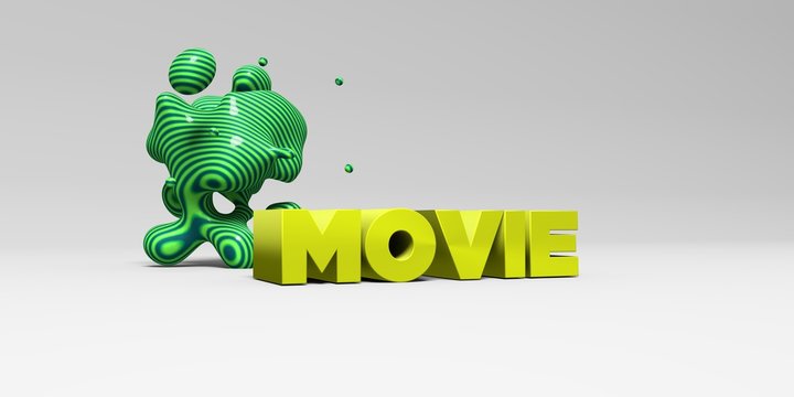 MOVIE -  color type on white studiobackground with design element - 3D rendered royalty free stock picture. This image can be used for an online website banner ad or a print postcard.