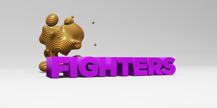 FIGHTERS -  color type on white studiobackground with design element - 3D rendered royalty free stock picture. This image can be used for an online website banner ad or a print postcard.