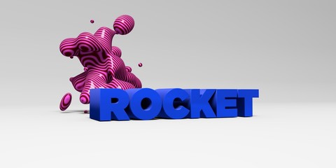 ROCKET -  color type on white studiobackground with design element - 3D rendered royalty free stock picture. This image can be used for an online website banner ad or a print postcard.
