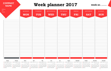 Week planner 2017 calendar for companies and private use - organizer and schedule