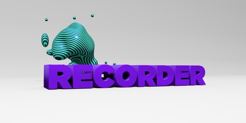 RECORDER -  color type on white studiobackground with design element - 3D rendered royalty free stock picture. This image can be used for an online website banner ad or a print postcard.