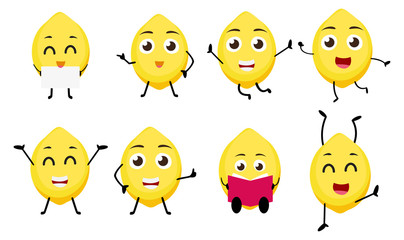 set of funny lemon fruit character cartoon