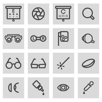 Vector black line optometry icons set