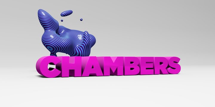 CHAMBERS -  color type on white studiobackground with design element - 3D rendered royalty free stock picture. This image can be used for an online website banner ad or a print postcard.