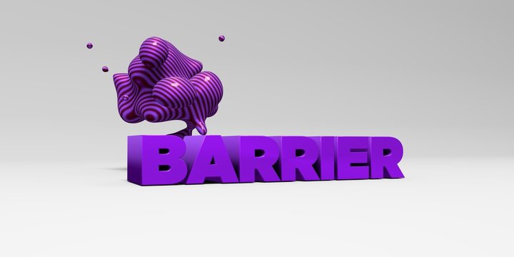 BARRIER -  color type on white studiobackground with design element - 3D rendered royalty free stock picture. This image can be used for an online website banner ad or a print postcard.