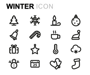 Vector line winter icons set
