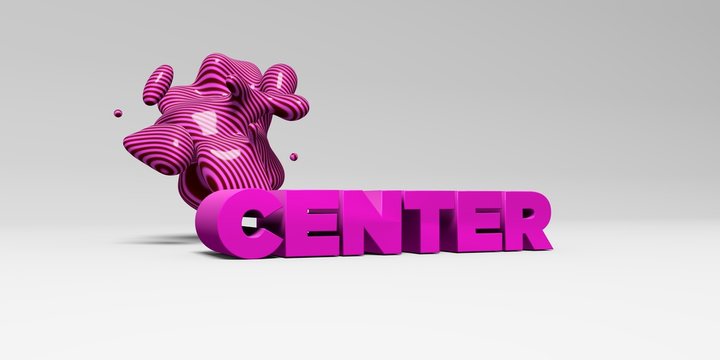 CENTER -  color type on white studiobackground with design element - 3D rendered royalty free stock picture. This image can be used for an online website banner ad or a print postcard.