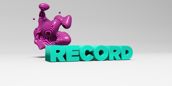 RECORD -  color type on white studiobackground with design element - 3D rendered royalty free stock picture. This image can be used for an online website banner ad or a print postcard.