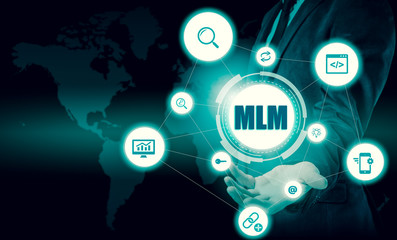 Hand carrying businessman icon network - HR,HRM,MLM, teamwork and leadership concept