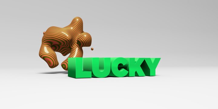 LUCKY -  color type on white studiobackground with design element - 3D rendered royalty free stock picture. This image can be used for an online website banner ad or a print postcard.