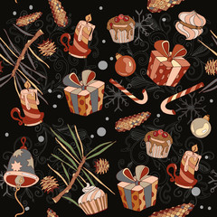Christmas seamless vector pattern. Christmas gifts