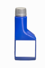 Blue plastic bottle with blank label isolated