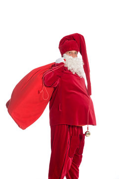 Santa Claus running to delivery christmas gifts, Santa Claus on a white background 
