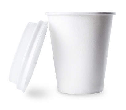 White paper cup with open cap