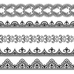Set of seamless borders for design and application of henna. Mehndi style.
