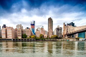 New York City skyline at sunset, business concept