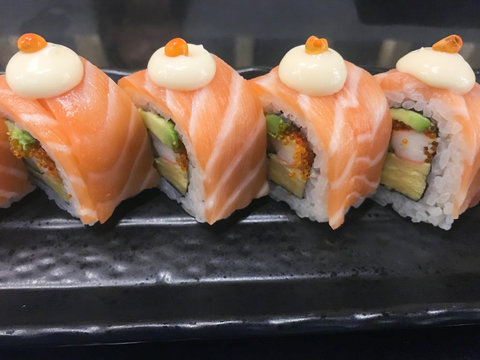 California rolls with fresh salmon sashim.