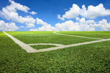 Artificial turf soccer field and blue sky