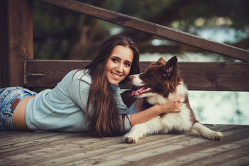 Portrait  woman and dog