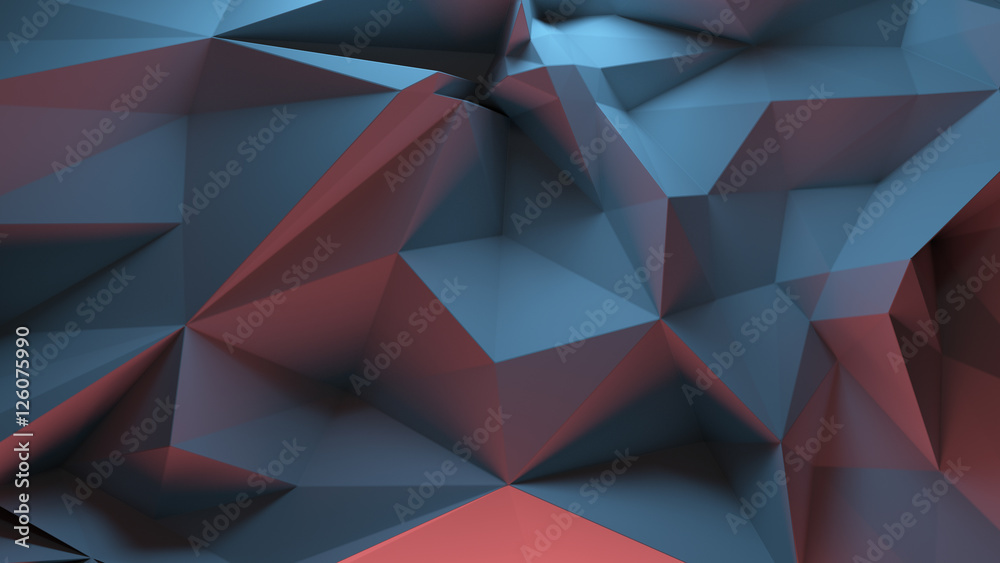 Poster 3d rendering triangular background. spike and sharp forms. deformation of triangulate surface. abstr