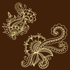 Henna tattoo flower template. Mehndi style. Set of ornamental patterns in the oriental style.
