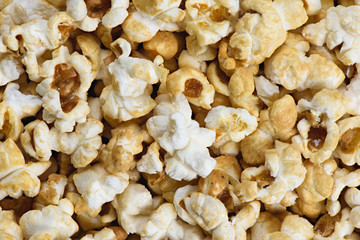 macro of popcorn background top view