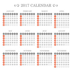 Calendar Template for 2017 on White Background. Vector