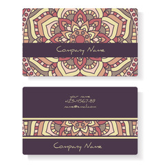 Business cards with hand drawn round ornament / Mandala style