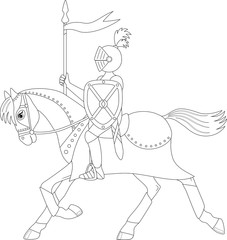 knight on a running horse, coloring page