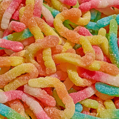 colorful worm shaped jellies closeup