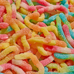 colorful worm shaped jellies closeup