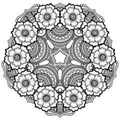 Vector henna tatoo mandala. Mehndi style.Decorative pattern in oriental style. Coloring book page.
