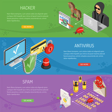 Internet Security Isometric horizontal Banners